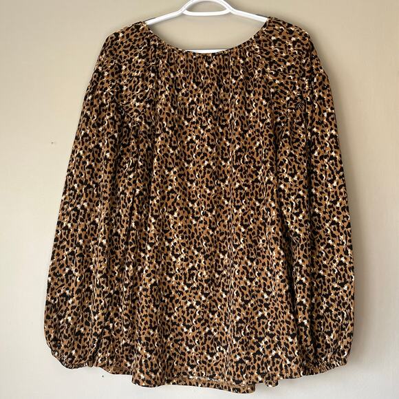 NWT! Ava & Viv Leopard Print Long Sleeve Blouse Size X (14W) - Picture 2 of 12